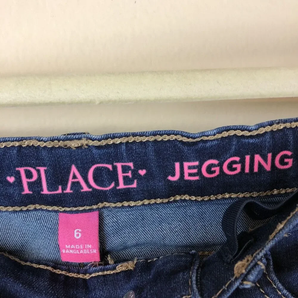 The Childrens Place Girls Jeggings Dark Wash Stretch Spandex Pants Blue SZ6 Jean